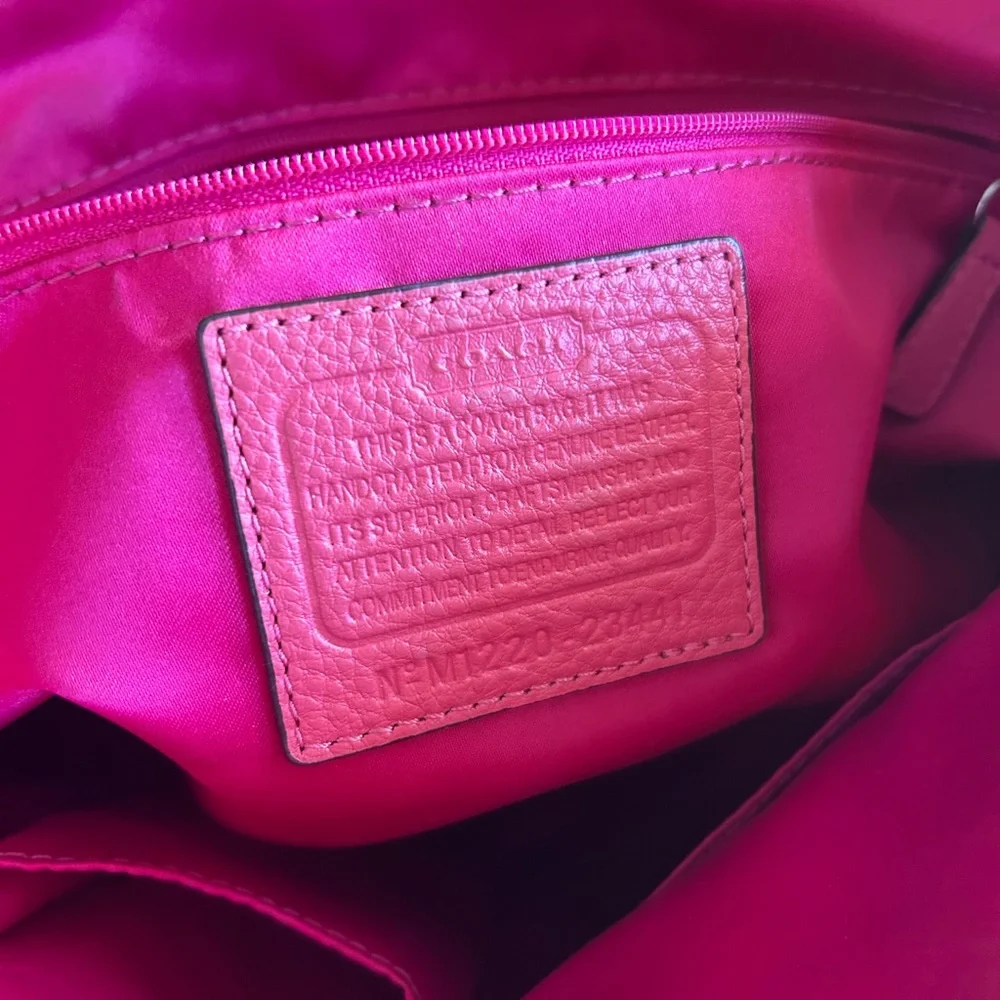 Coach Poppy Rose Pink Pebbled Leather Double Handle Handbag Tote 14" - Picture 9 of 9